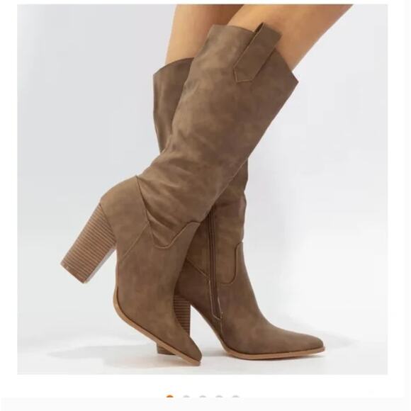 DV Dolce Vita Tezza Western Boots 8.5 NWT Vegan Suede Tan Mid Calf Heel - Picture 3 of 6